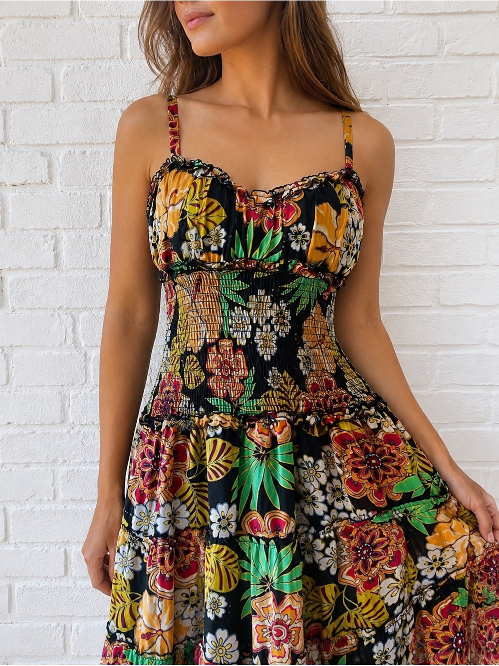 Spense Jeremy Silk Floral Sundress Women’s Size 4 Smocked Boho Tiered Dress